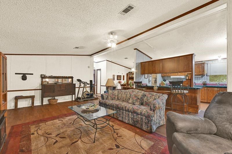 Interior, Kitchen, Living room, Pendant Lights, Wood Texture Flooring