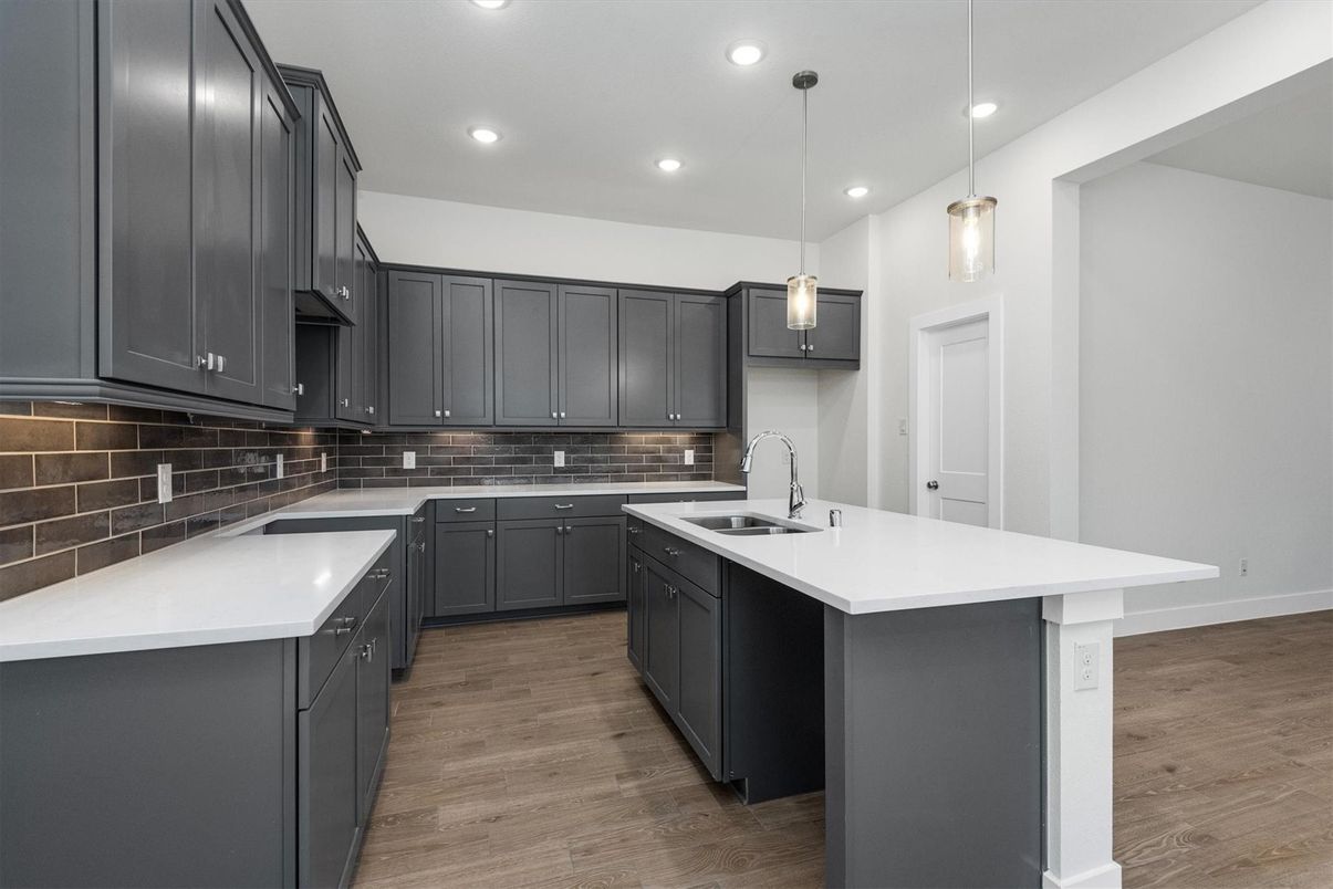 Interior, Kitchen, Pendant Lights, Recessed Lighting, Wood Texture Flooring