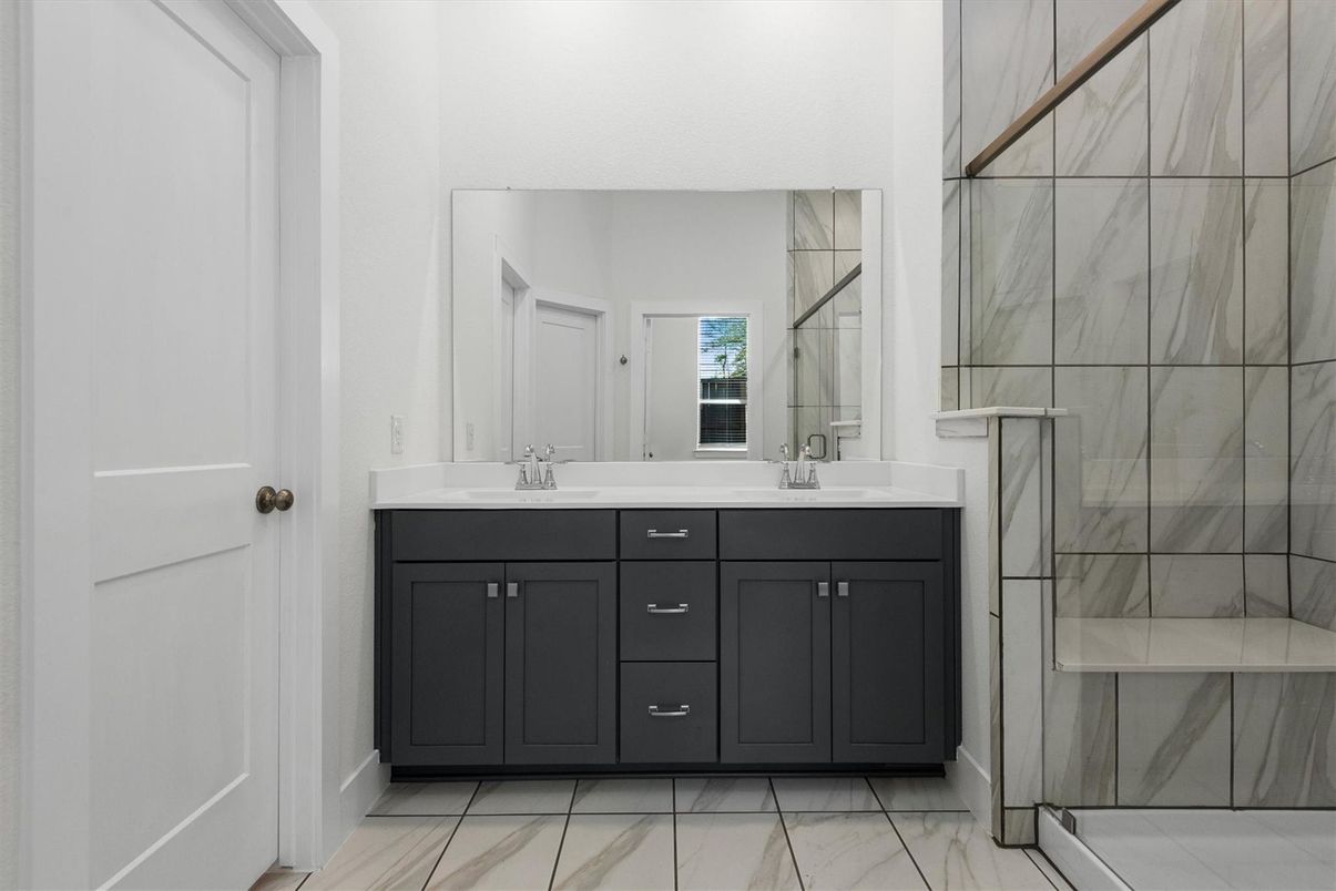 Bathroom, Dual Sink Vanities, Glass Shower, Interior, Marble