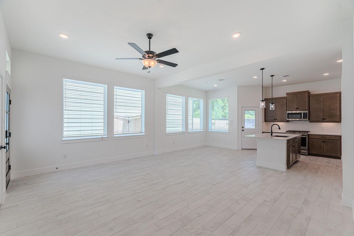 Interior, Kitchen, Pendant Lights, Recessed Lighting, Wood Texture Flooring