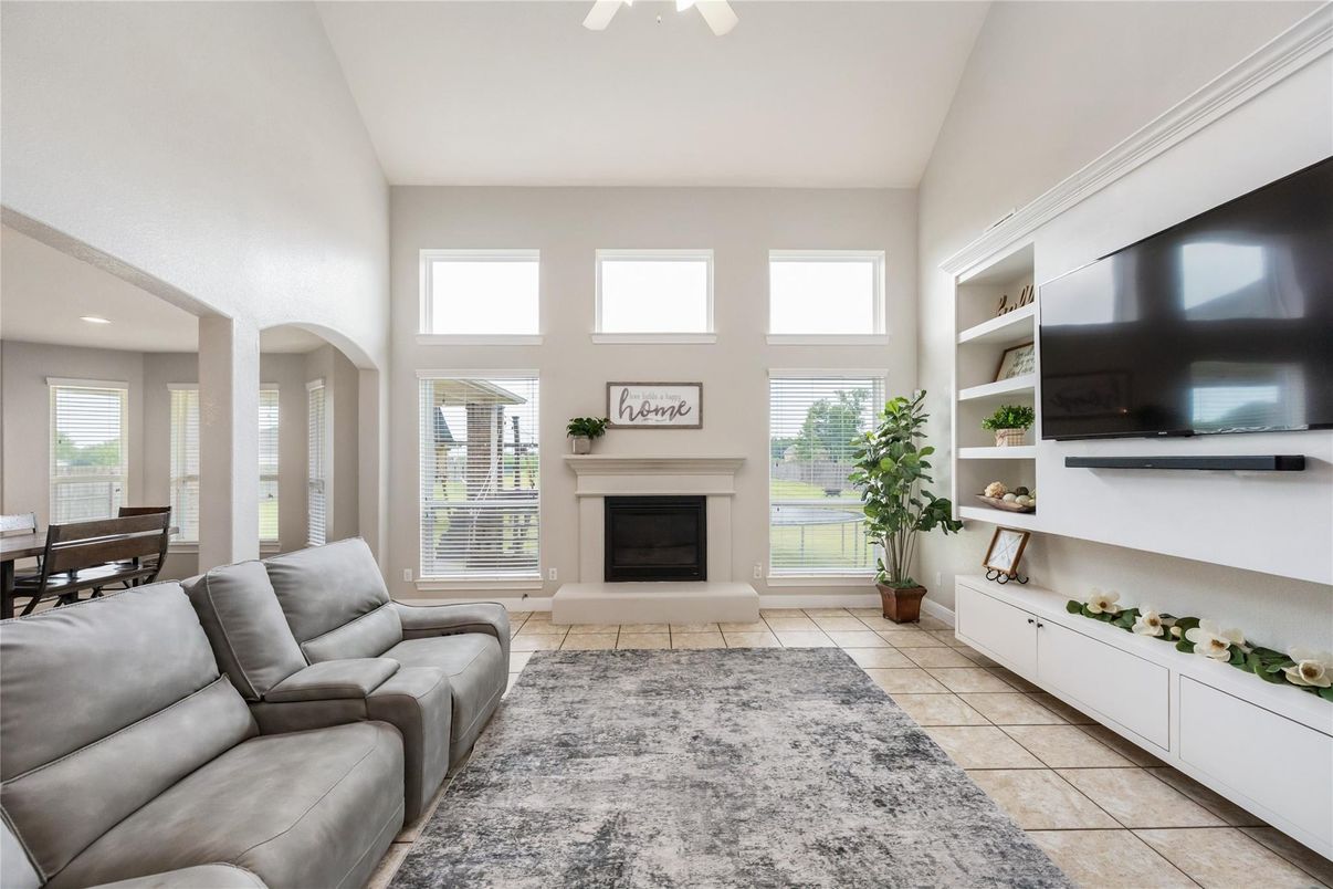 Dining room, Fireplace, Interior, Living room, Recessed Lighting