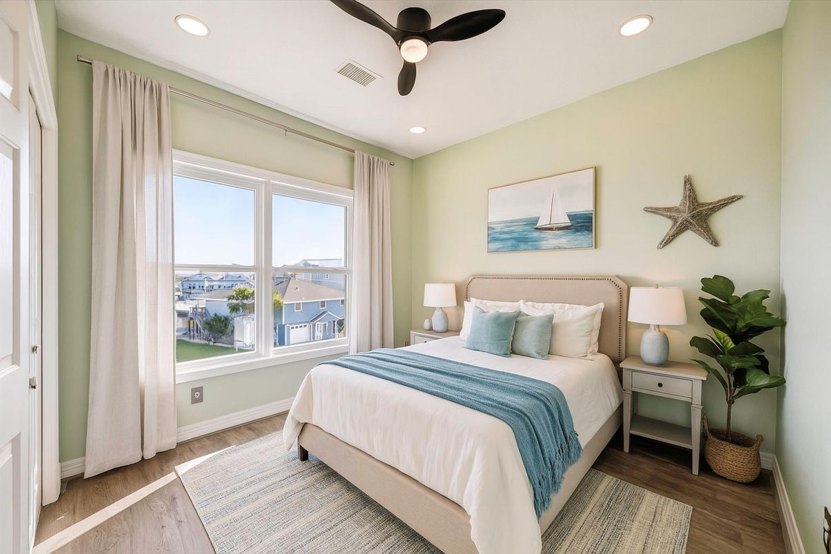 Bedroom, Interior, Recessed Lighting, Wood Texture Flooring