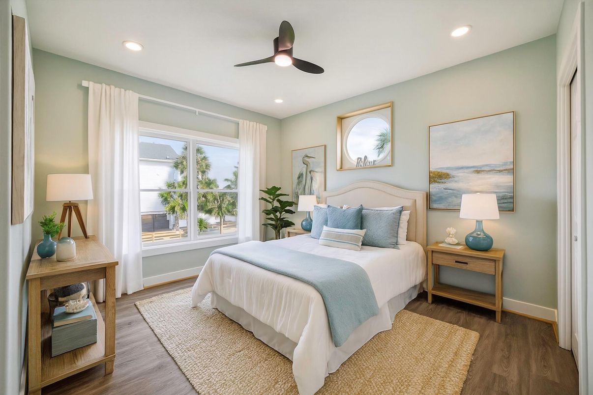 Bedroom, Interior, Recessed Lighting, Wood Texture Flooring