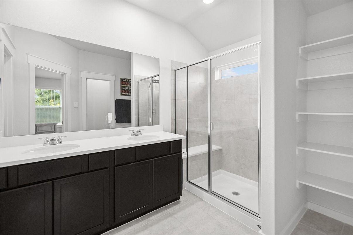 Bathroom, Dual Sink Vanities, Glass Shower, Interior, Recessed Lighting
