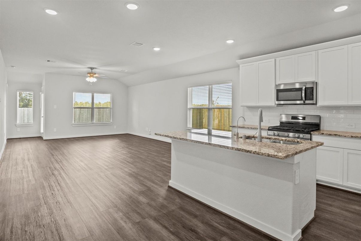 Interior, Kitchen, Recessed Lighting, Wood Texture Flooring