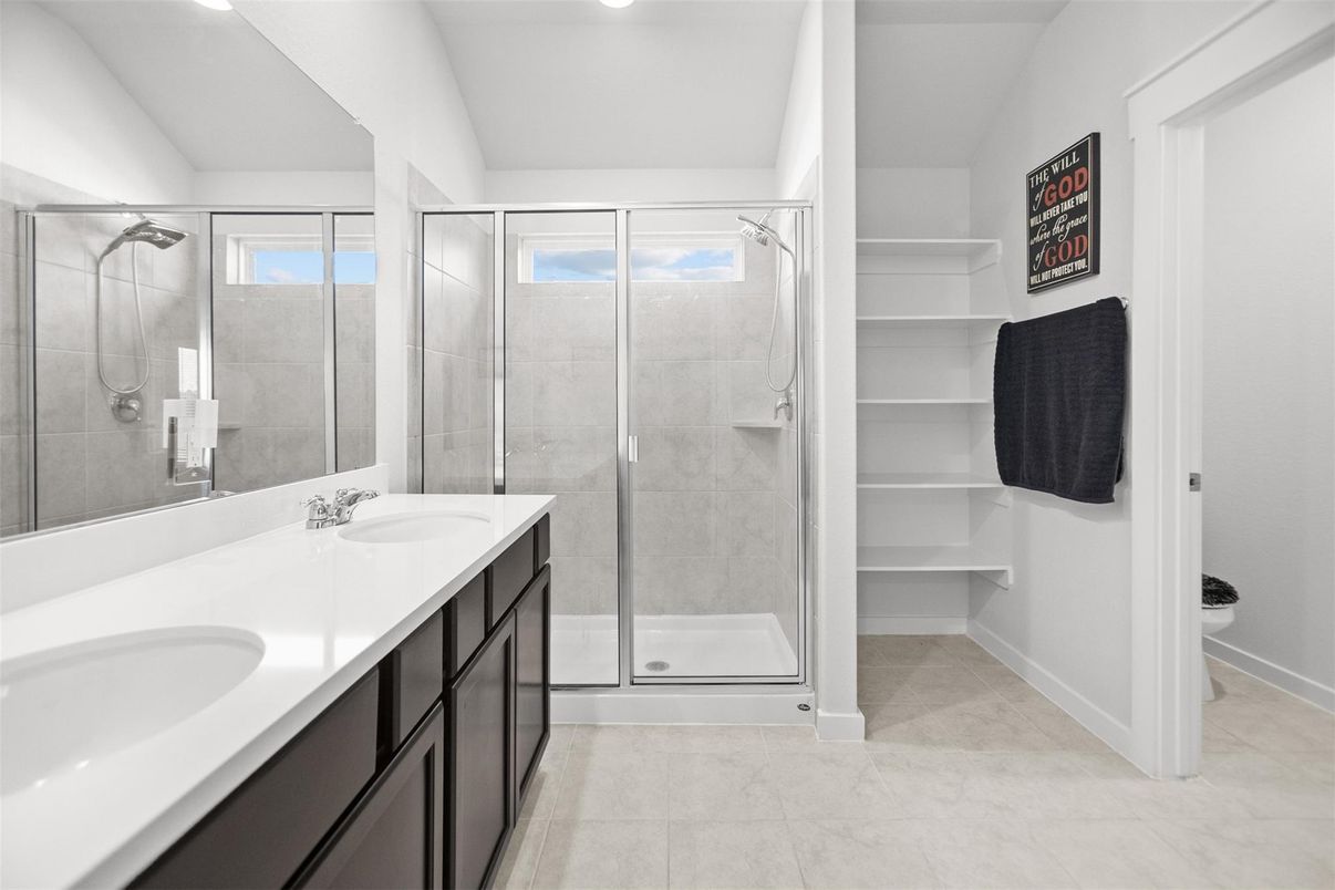 Bathroom, Dual Sink Vanities, Glass Shower, Interior, Recessed Lighting
