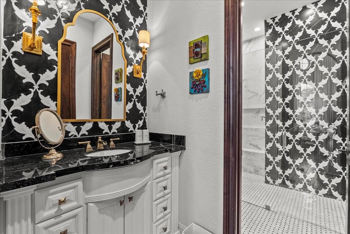 Bathroom, Interior, Marble Walls, Recessed Lighting