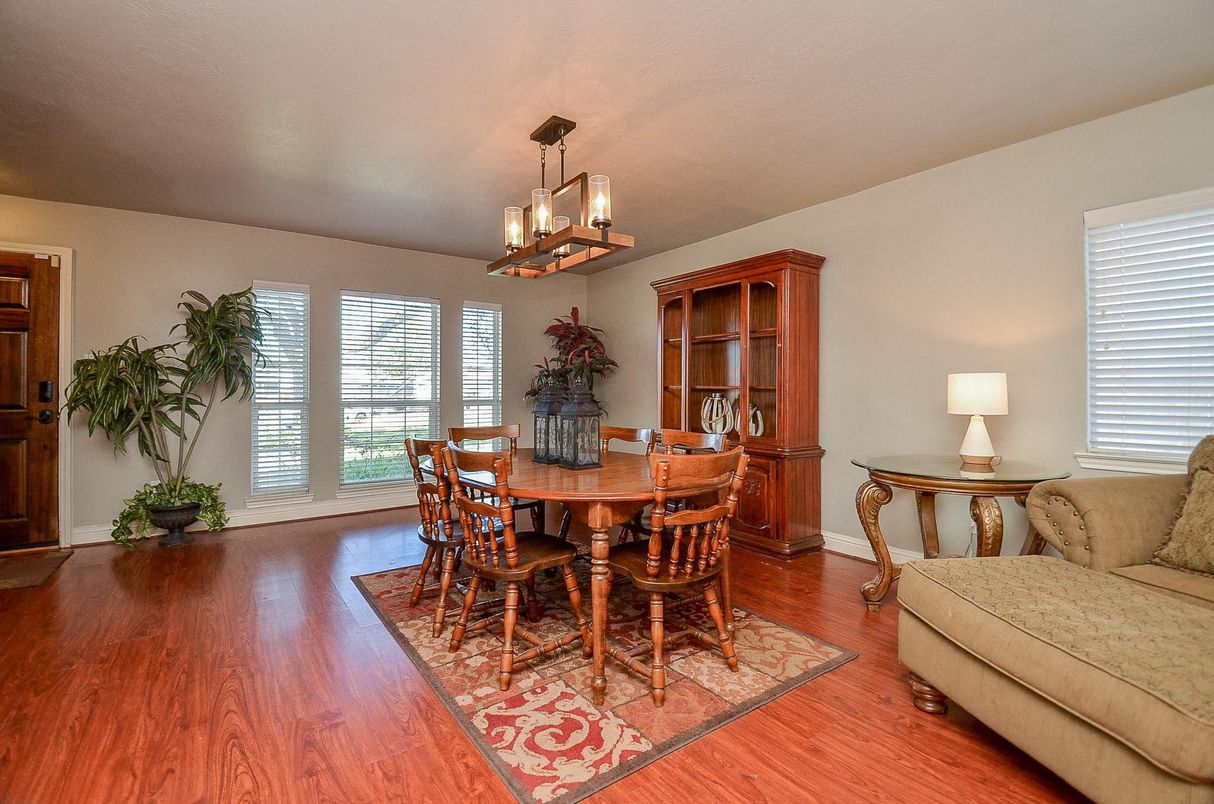 Dining room, Interior, Pendant Lights, Wood Texture Flooring