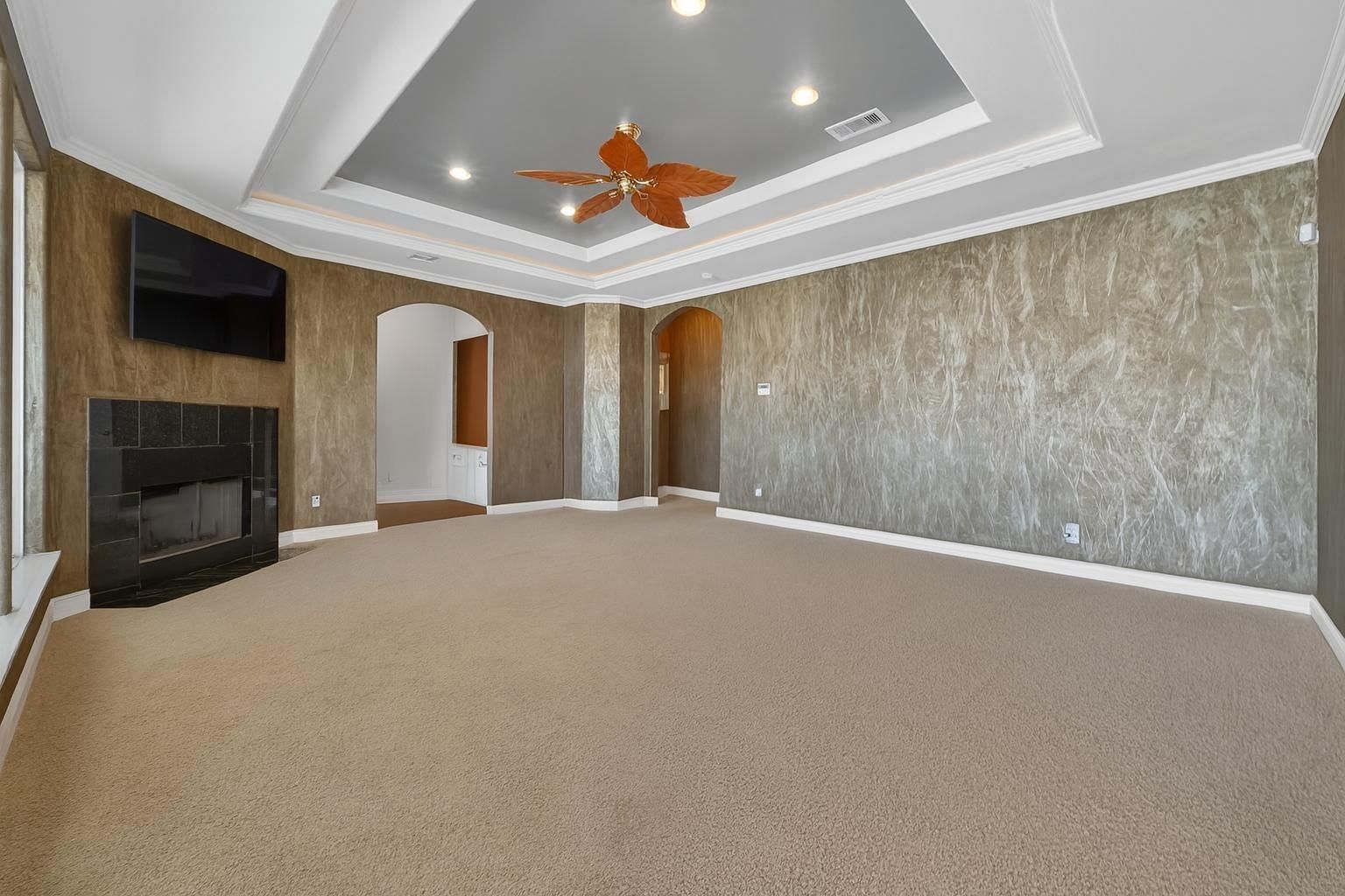 Empty room, Fireplace, Interior, Recessed Lighting