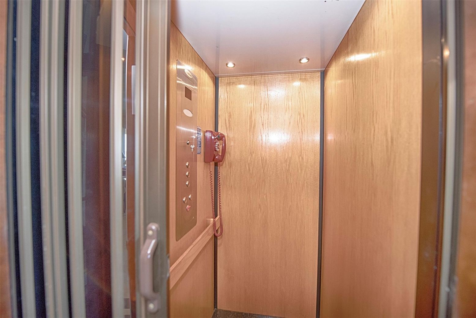 Elevator, Interior, Recessed Lighting, Wooden Walls