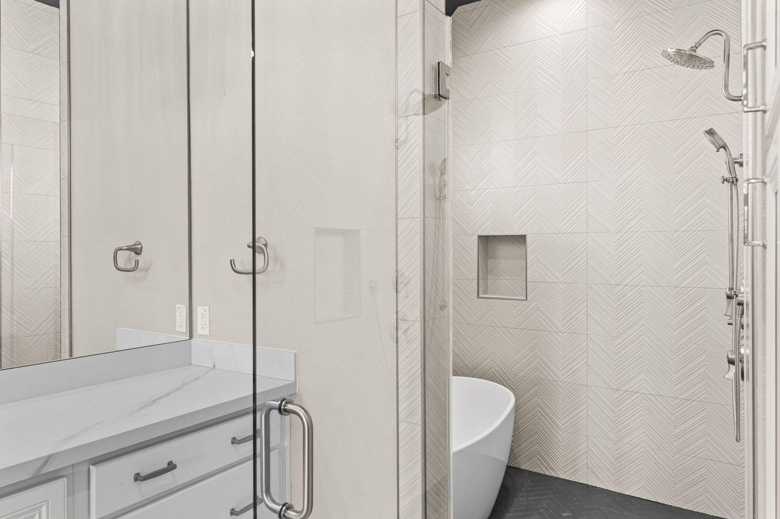 Bathroom, Glass Shower, Interior, Marble Walls