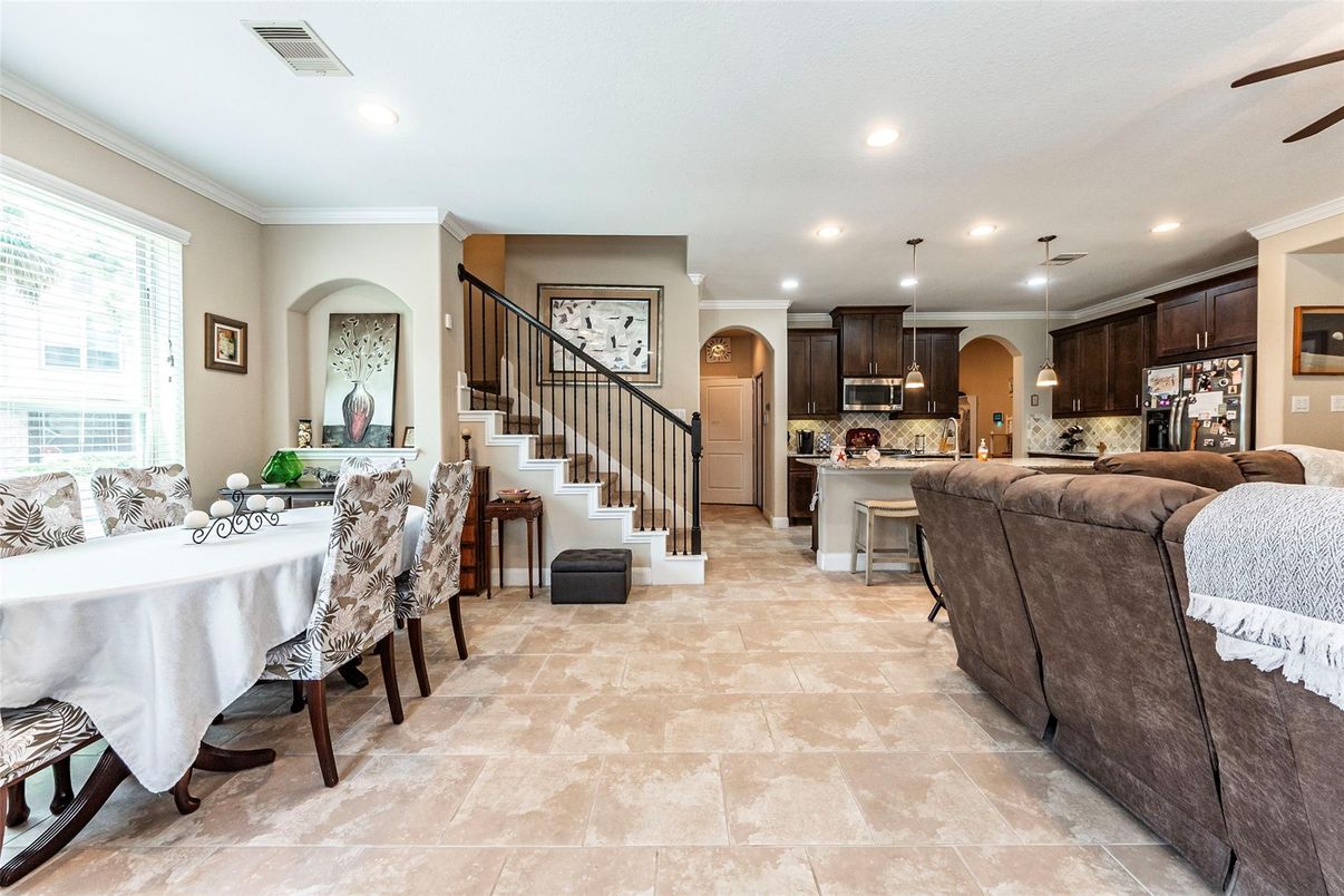 Dining room, Interior, Kitchen, Living room, Recessed Lighting