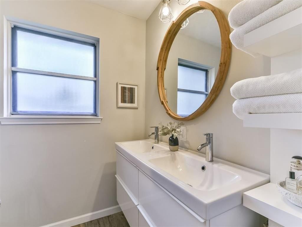 Bathroom, Dual Sink Vanities, Interior, Wood Texture Flooring