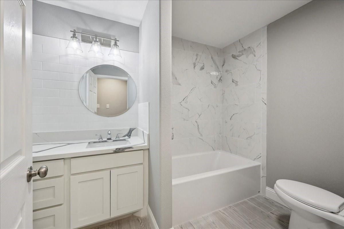 Bathroom, Interior, Marble Walls, Wood Texture Flooring