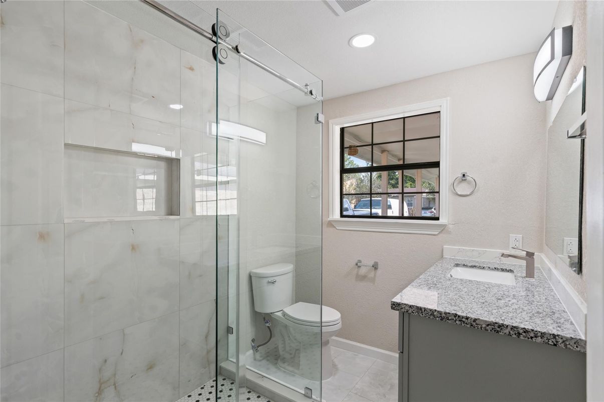 Bathroom, Glass Shower, Interior, Recessed Lighting