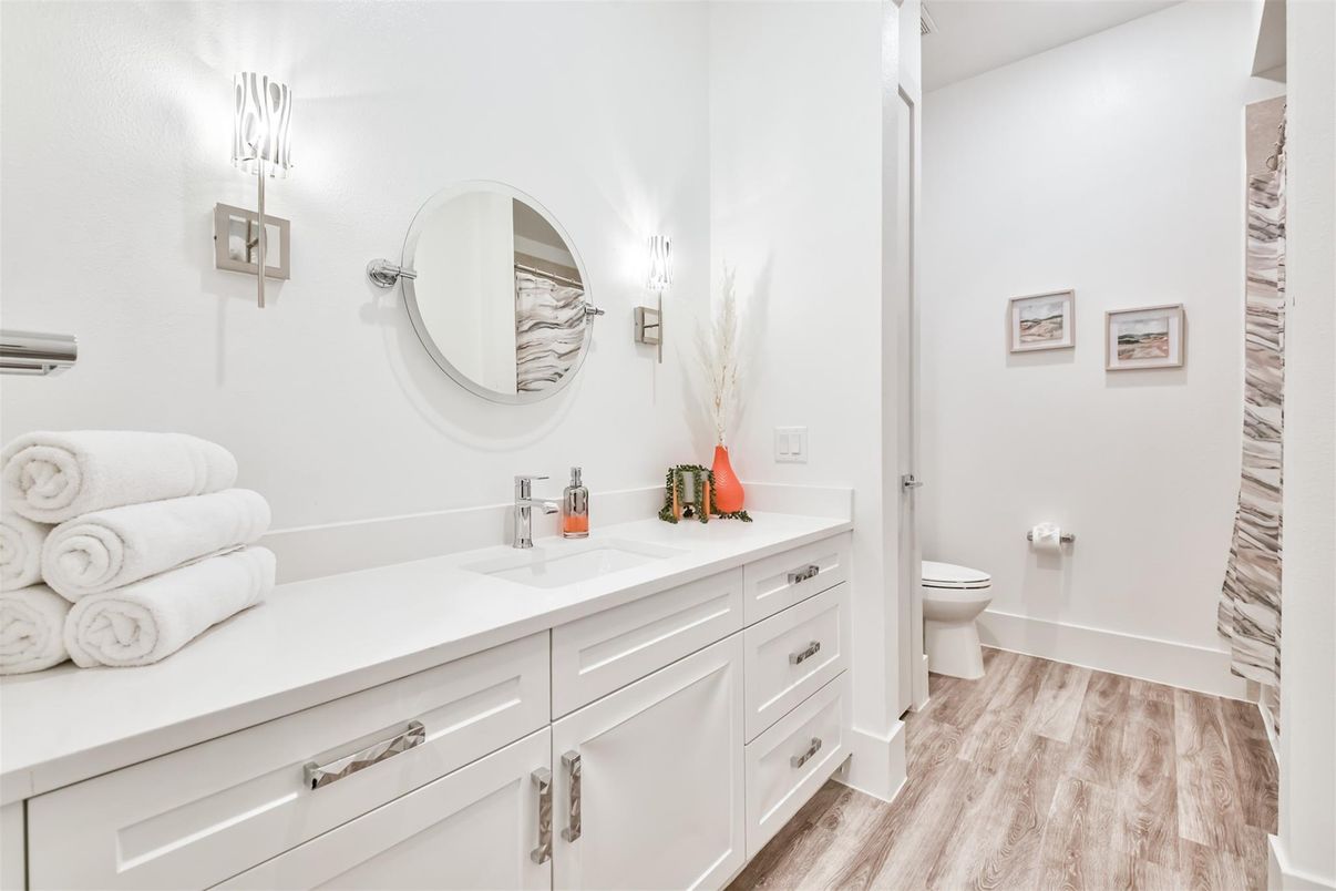 Bathroom, Dual Sink Vanities, Interior, Wood Texture Flooring