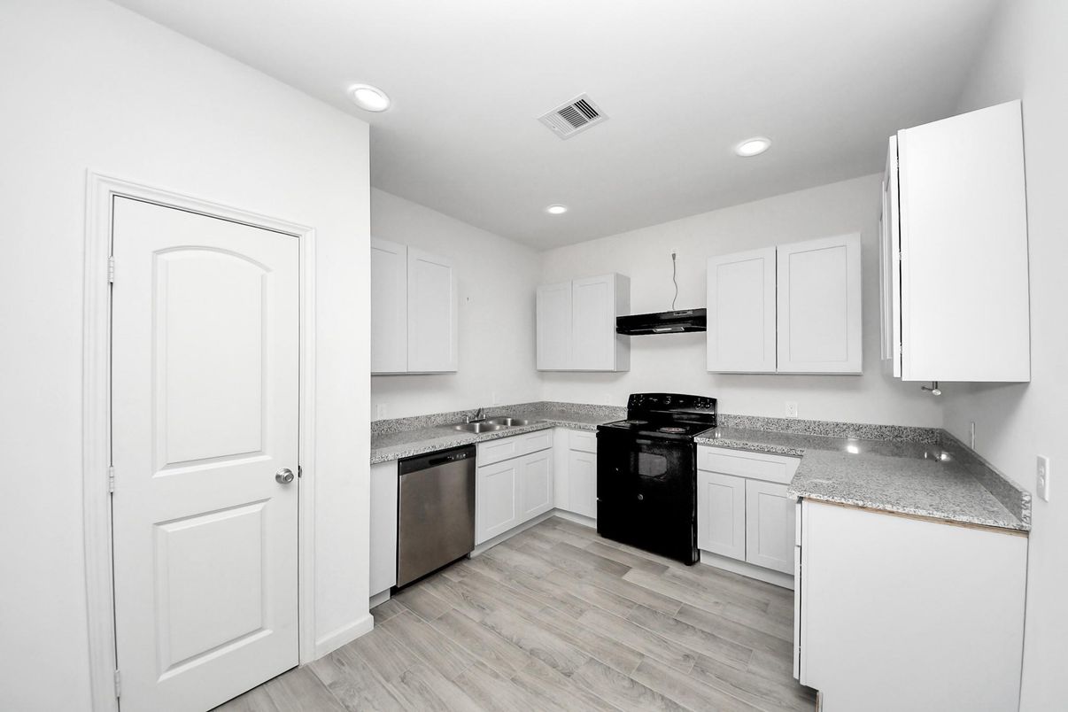 Interior, Kitchen, Recessed Lighting, Wood Texture Flooring