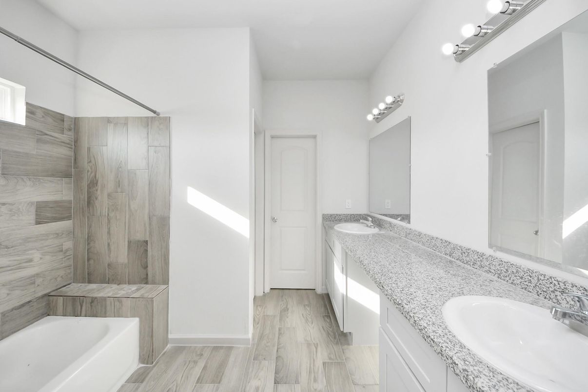 Bathroom, Dual Sink Vanities, Interior, Wood Texture Flooring