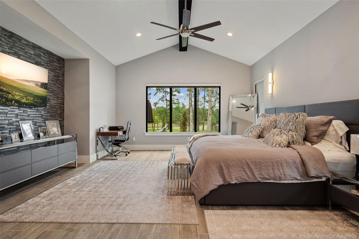 Bedroom, Interior, Recessed Lighting, Wood Texture Flooring