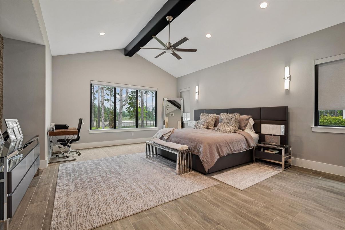 Bedroom, Home Office, Interior, Recessed Lighting, Wood Texture Flooring