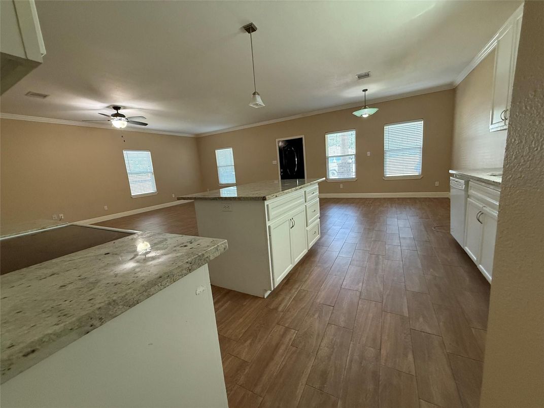 Interior, Kitchen, Pendant Lights, Wood Texture Flooring