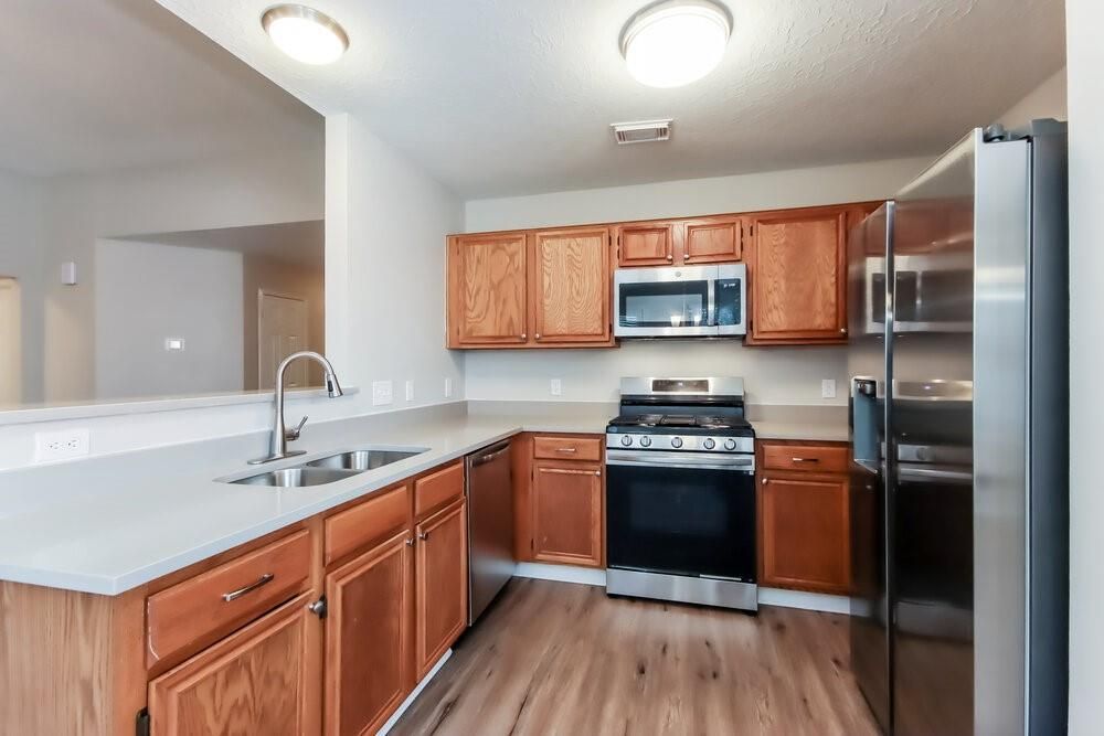 Interior, Kitchen, Stainless Steel Appliances, Wood Texture Flooring
