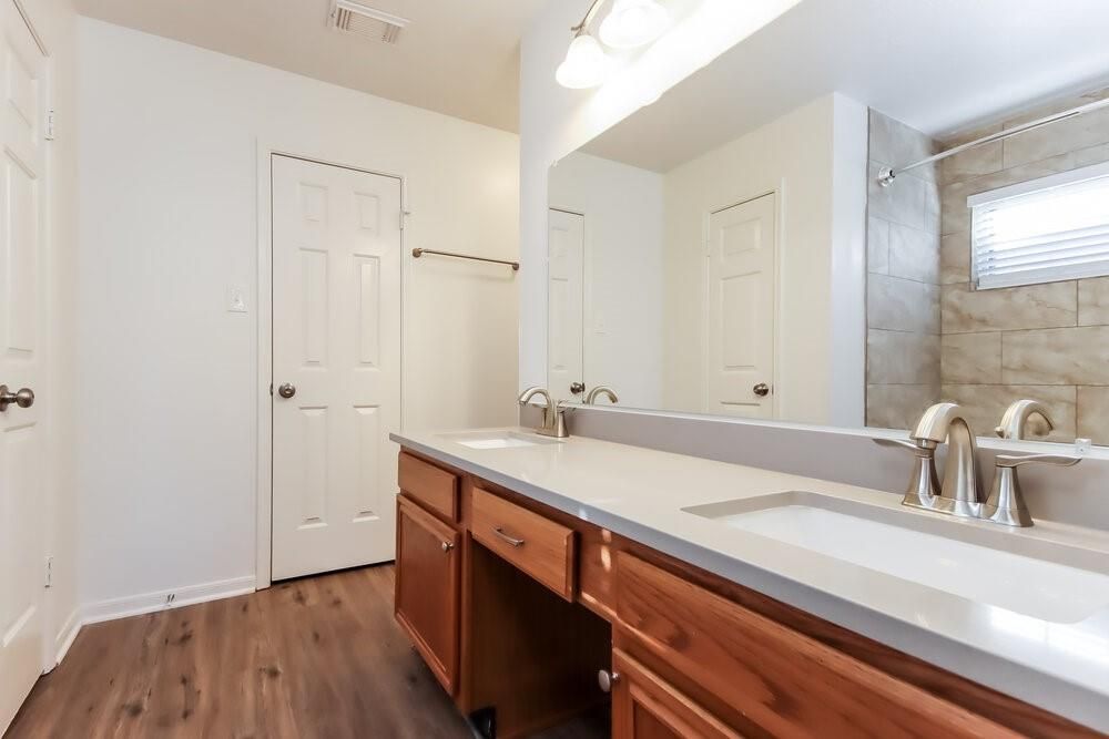 Bathroom, Dual Sink Vanities, Interior, Wood Texture Flooring