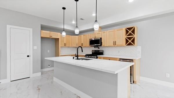 Interior, Kitchen, Marble, Pendant Lights, Recessed Lighting