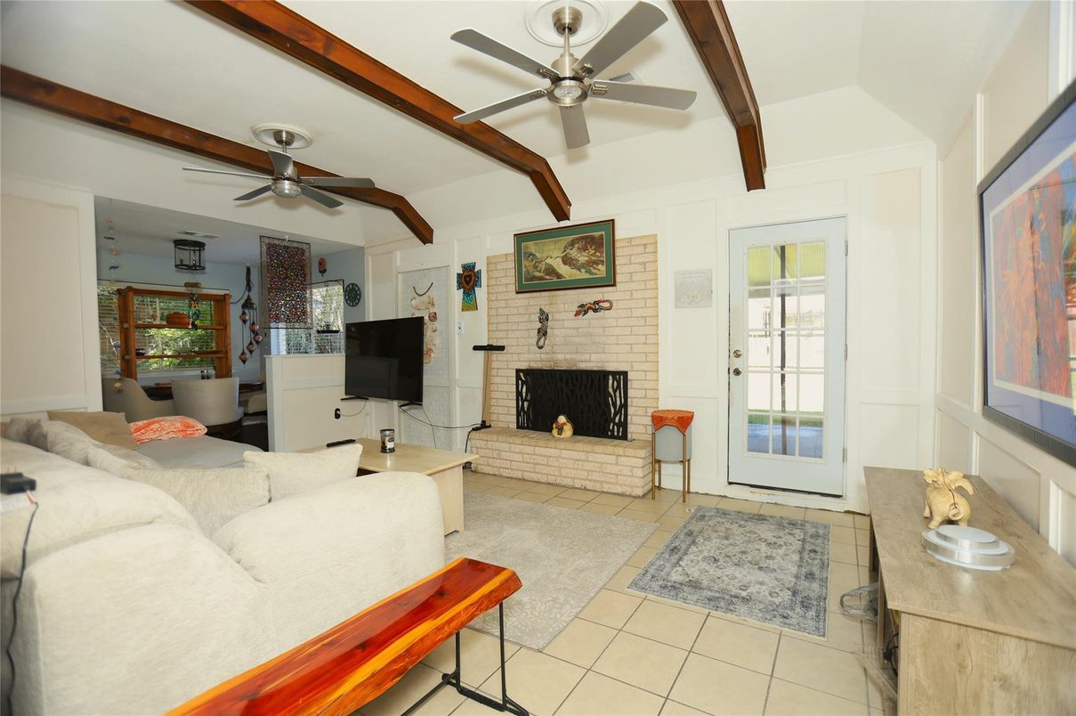 Fireplace, Interior, Living room, Stone Walls, Wooden Beams