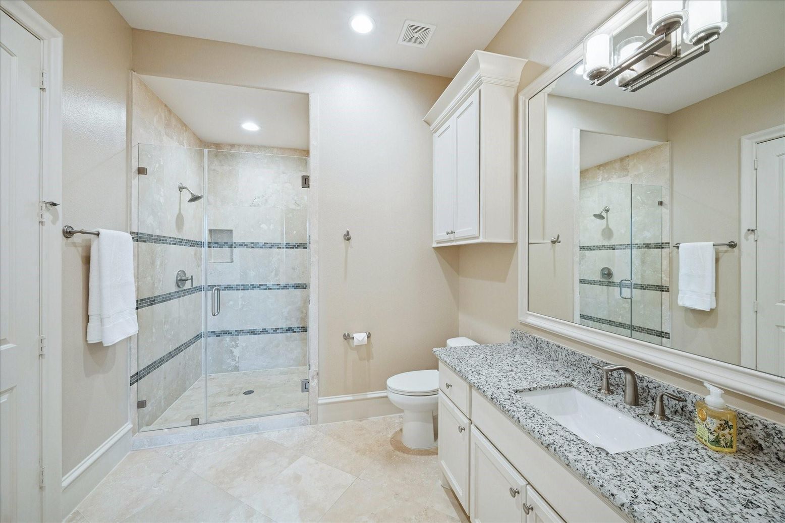Bathroom, Glass Shower, Interior, Recessed Lighting