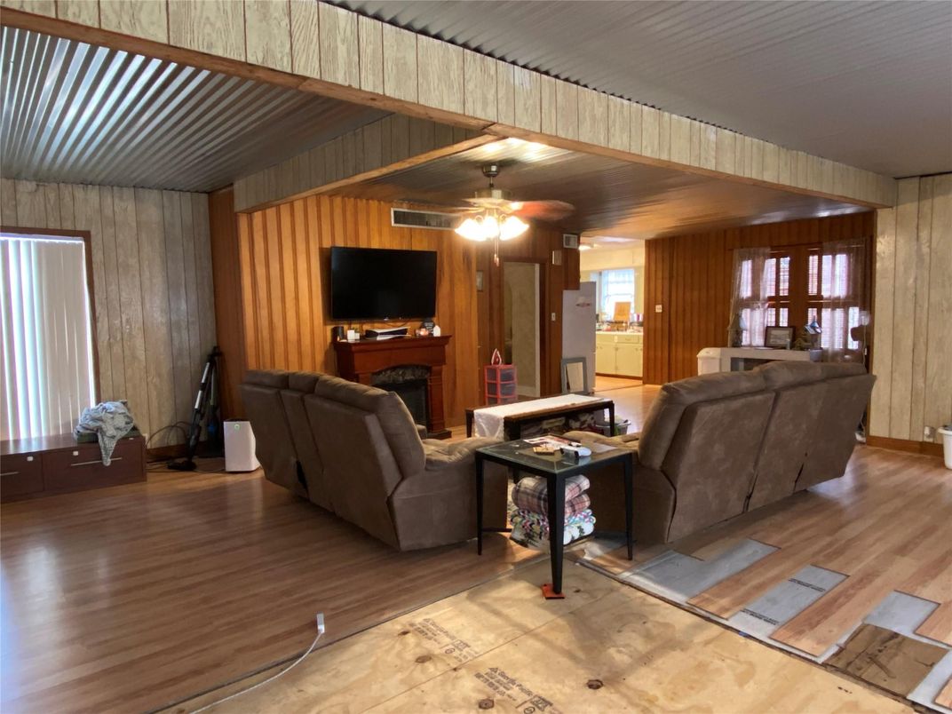 Fireplace, Interior, Living room, Wood Texture Flooring, Wooden Walls