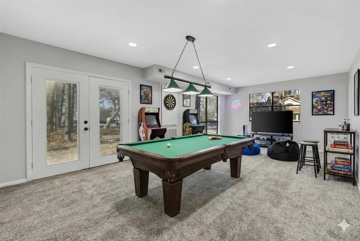 Billiard Table, Game Room, Interior, Pendant Lights, Recessed Lighting
