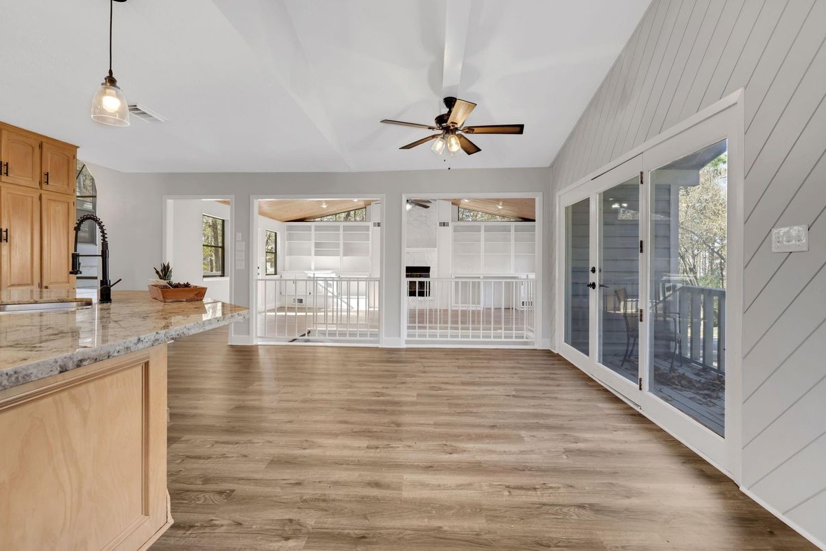 Interior, Kitchen, Pendant Lights, Wood Texture Flooring