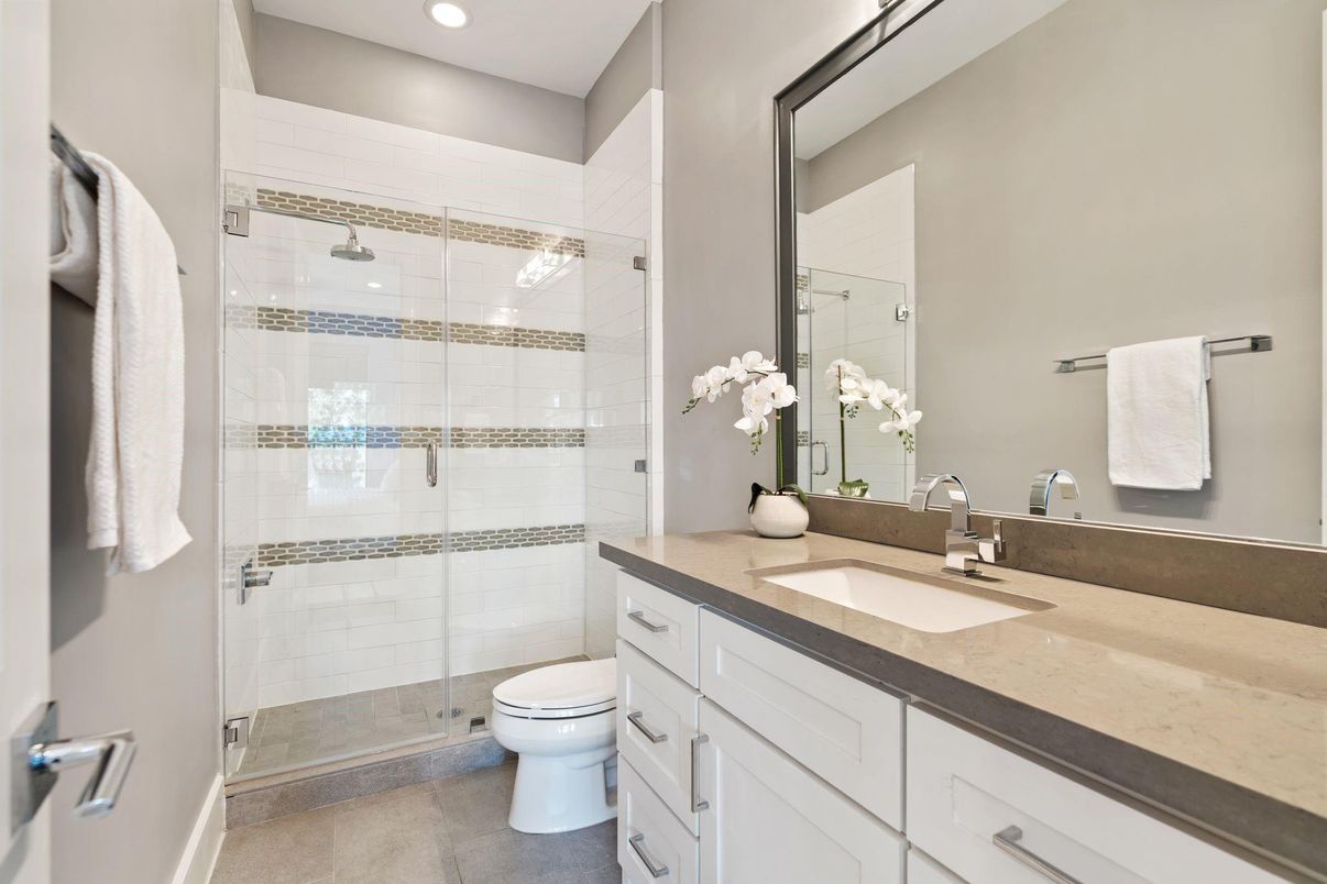 Bathroom, Glass Shower, Interior, Recessed Lighting