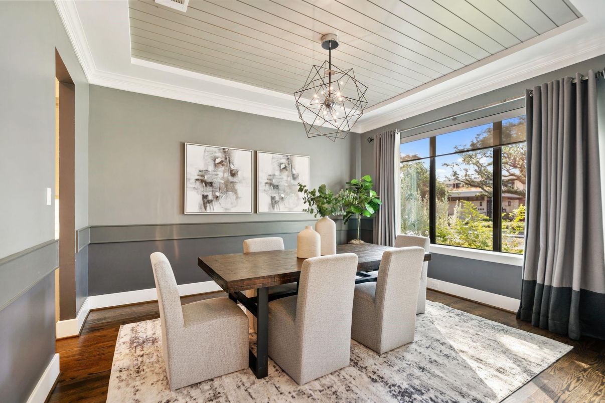 Chandelier, Dining room, Interior, Pendant Lights, Wood Texture Flooring