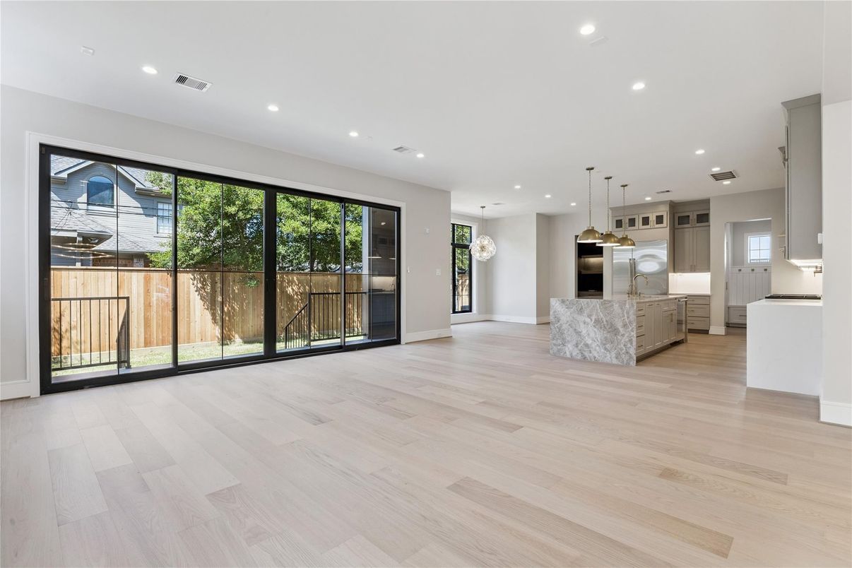 Interior, Kitchen, Pendant Lights, Recessed Lighting, Wood Texture Flooring