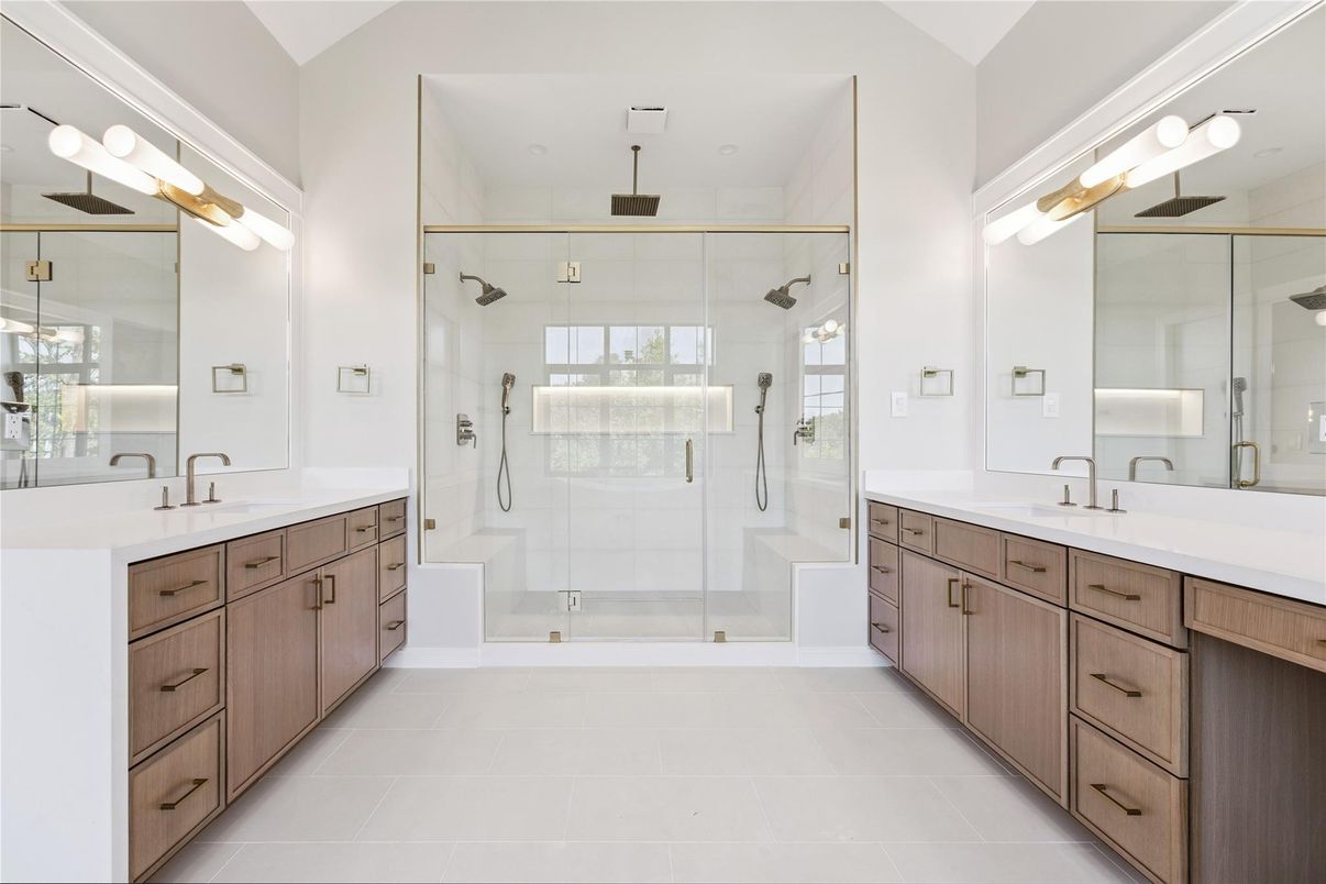 Bathroom, Dual Sink Vanities, Glass Shower, Interior