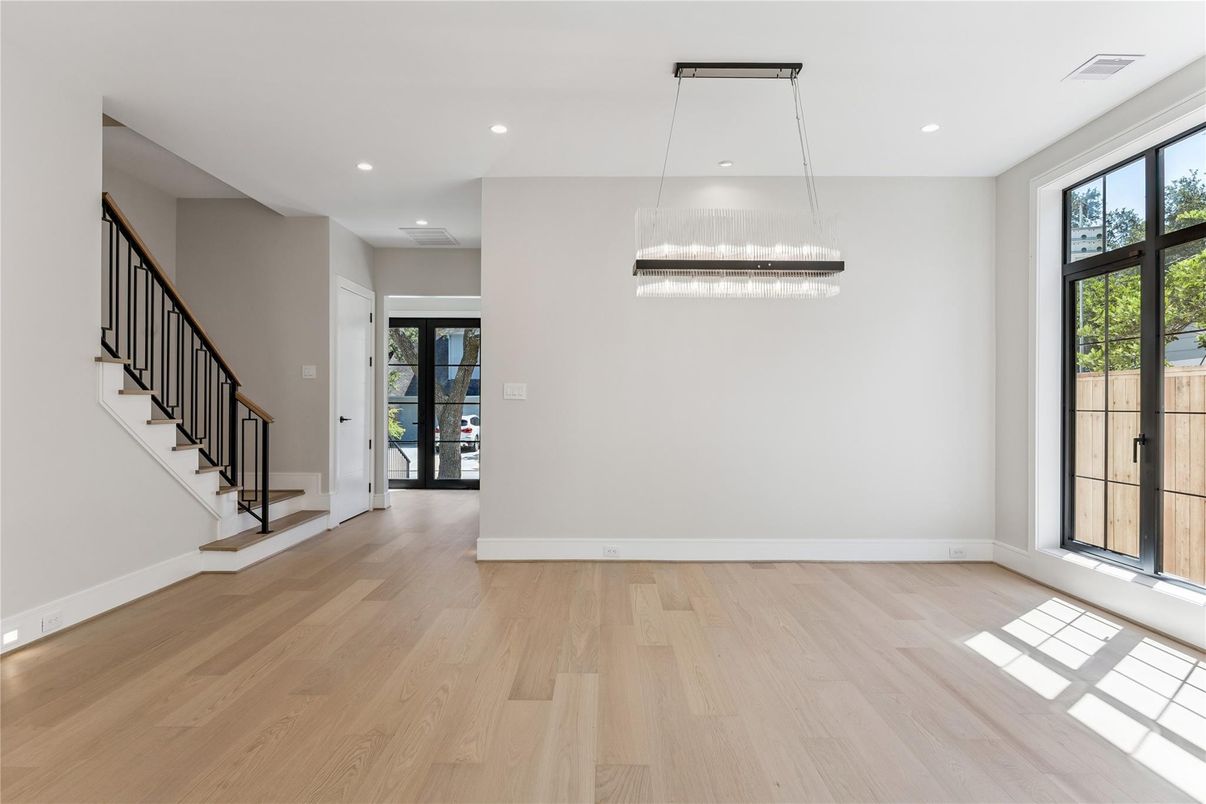 Empty room, Interior, Recessed Lighting, Wood Texture Flooring