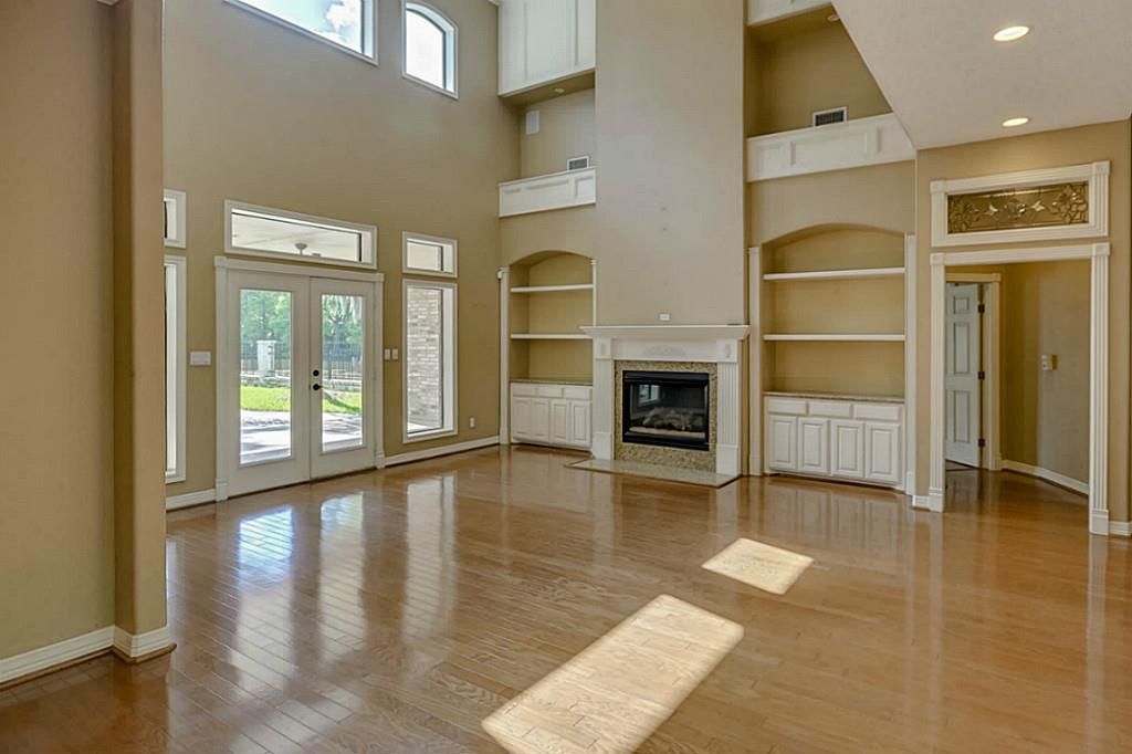Empty room, Fireplace, Interior, Recessed Lighting, Wood Texture Flooring