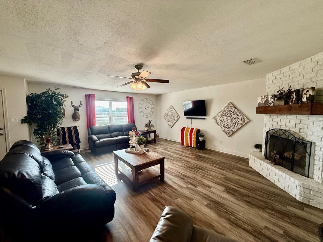 Fireplace, Interior, Living room, Stone Walls, Wood Texture Flooring