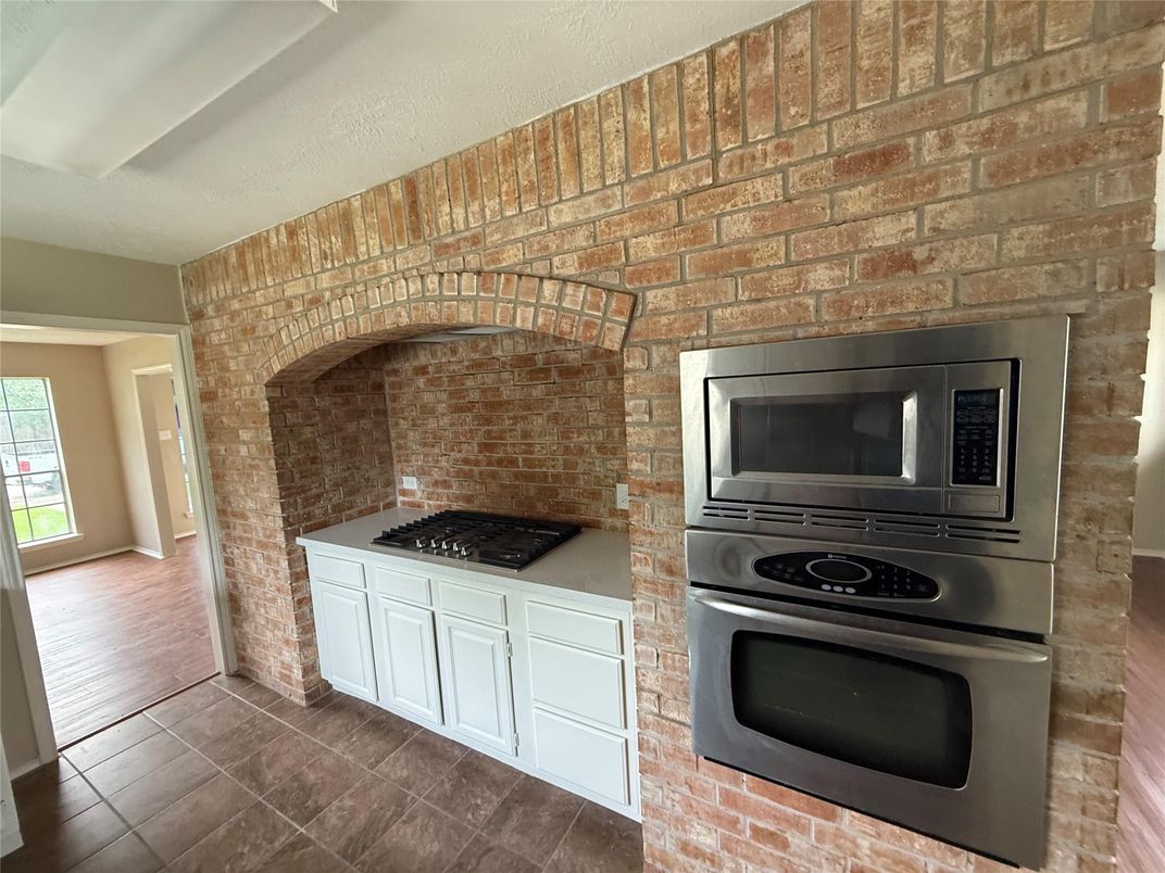 Interior, Kitchen, Stone Walls, Wood Texture Flooring