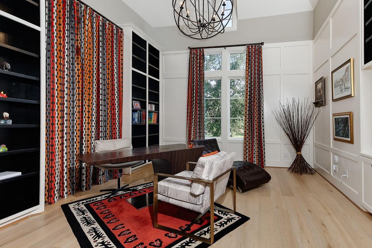 Chandelier, Home Office, Interior, Pendant Lights, Wood Texture Flooring