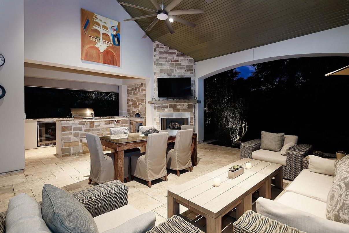 Dining room, Fireplace, Interior, Living room, Stone Walls