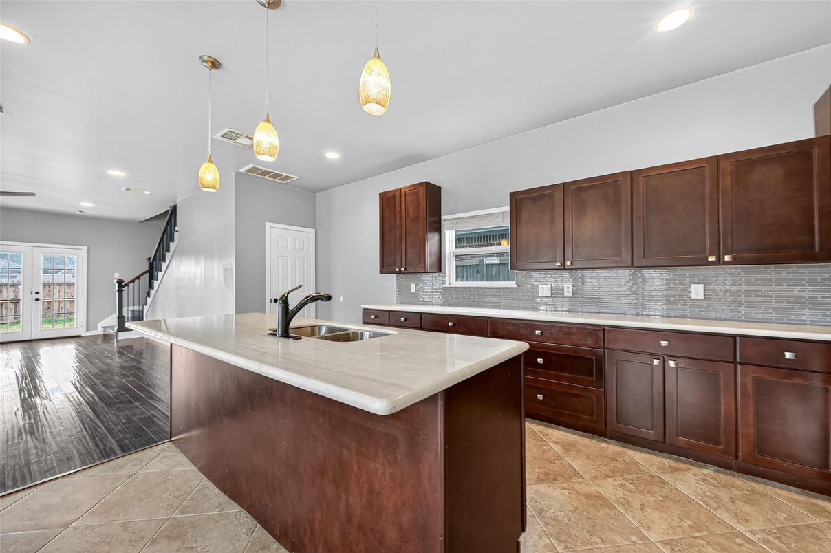 Interior, Kitchen, Pendant Lights, Recessed Lighting, Wood Texture Flooring