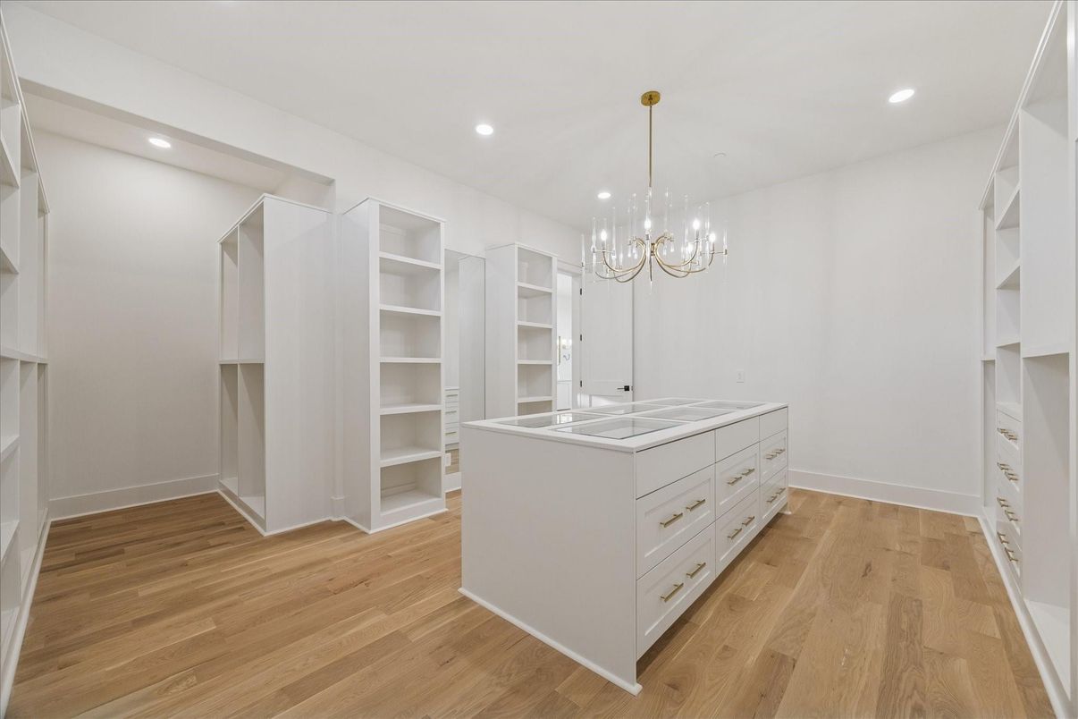 Chandelier, Interior, Recessed Lighting, Walk-in Closets, Wood Texture Flooring