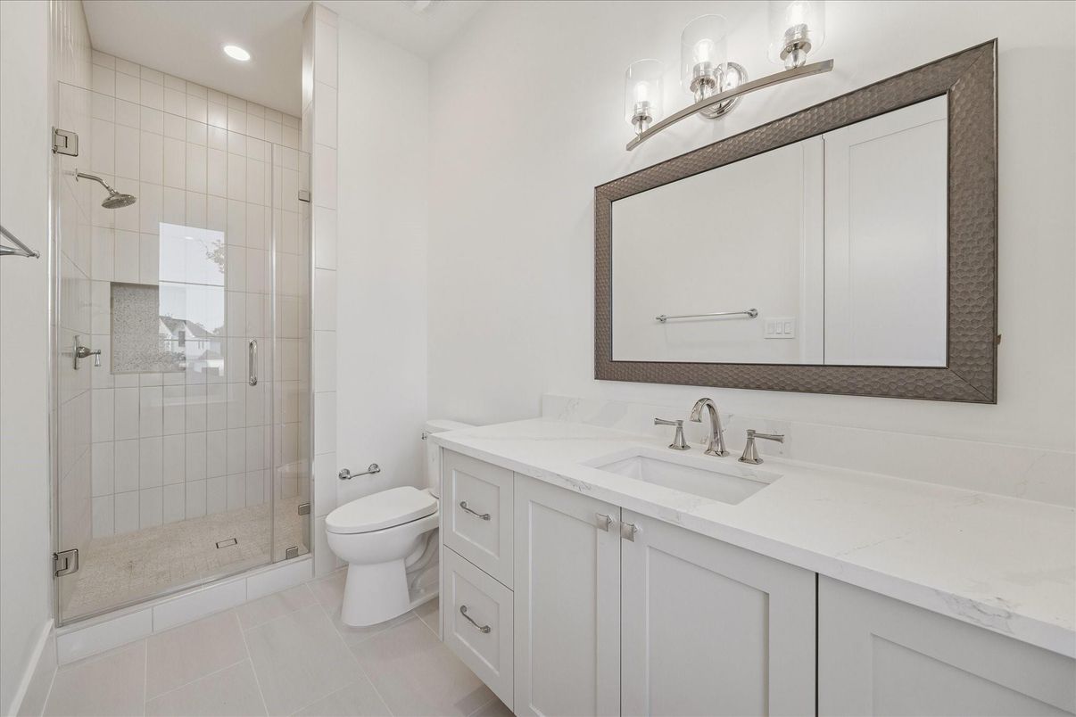 Bathroom, Glass Shower, Interior, Recessed Lighting