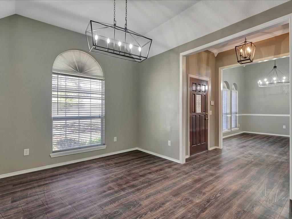 Chandelier, Empty room, Interior, Pendant Lights, Wood Texture Flooring