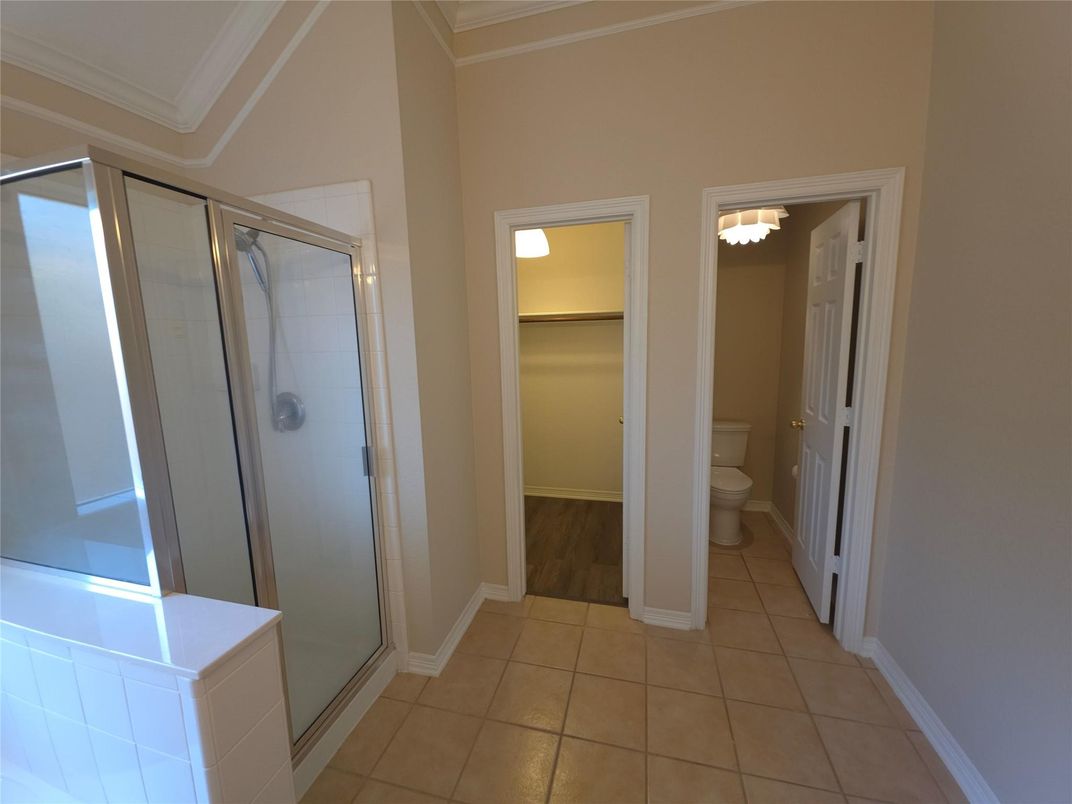 Bathroom, Glass Shower, Interior, Wood Texture Flooring