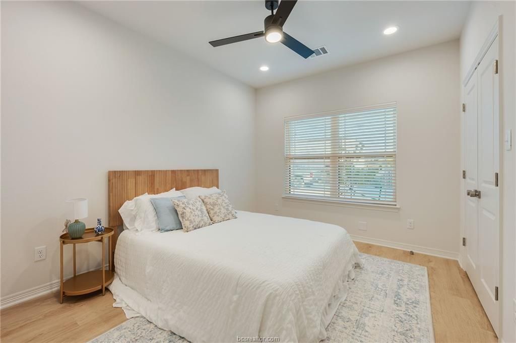 Bedroom, Interior, Recessed Lighting, Wood Texture Flooring