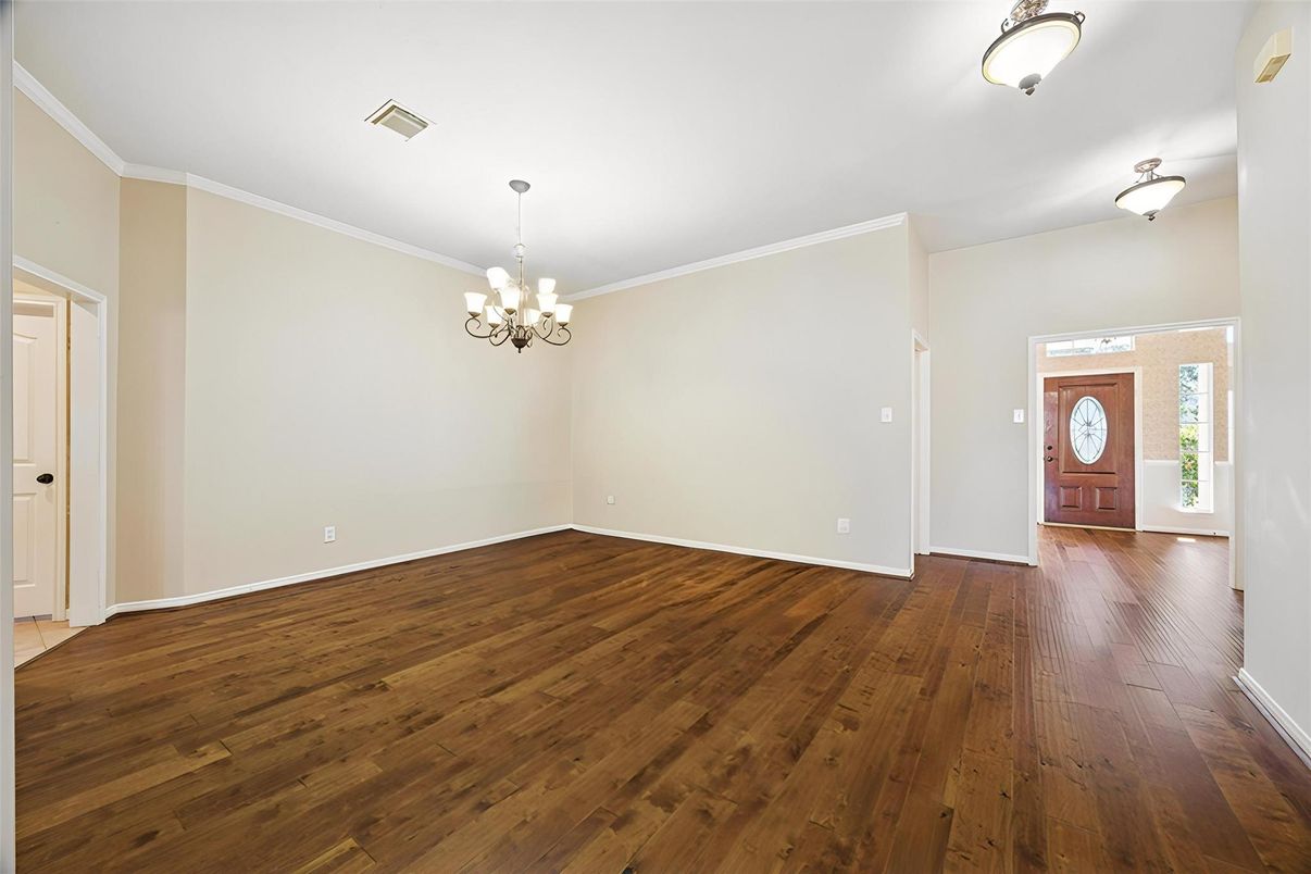 Chandelier, Empty room, Interior, Wood Texture Flooring